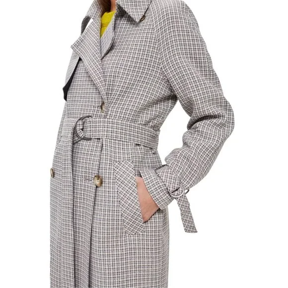 🆕TOPSHOP Angie Double Breasted Trench Coat Houndstooth Plaid Blue Gray - Picture 5 of 12